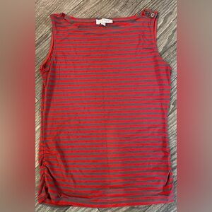 Kenar Nordstrom Striped Tank Top Orange Tan Stretch Ruched Flattering Fit M